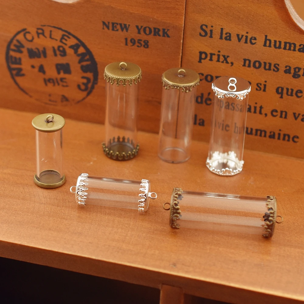 

1set hollow glass tube with setting base glass vials pendant glass bottle jewelry pendant globe jewelry findings