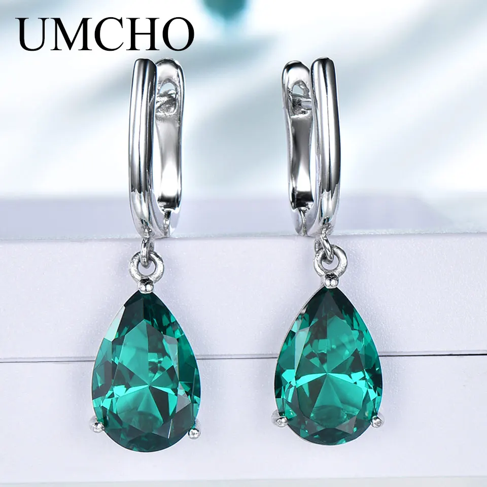 

UMCHO Created Green Emerald Gemstone Clip Earrings for Women Solid 925 Sterling Silver Anniversary Wedding Party Gifts Jewelry