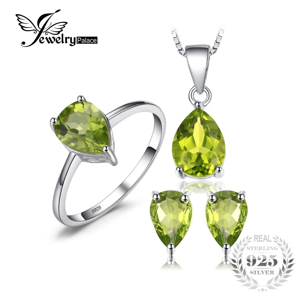 

Jewelrypalace Round 5ct Natural Gemstone Peridot Ring Earring Pendant Necklace Fine Jewelry Sets Pure 925 Sterling Silver