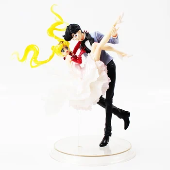 

22cm Sailor Moon Chouette Sailor Moon & Chiba Mamoru Masquerade Masked PVC Action Figure Collection Model Toy Doll
