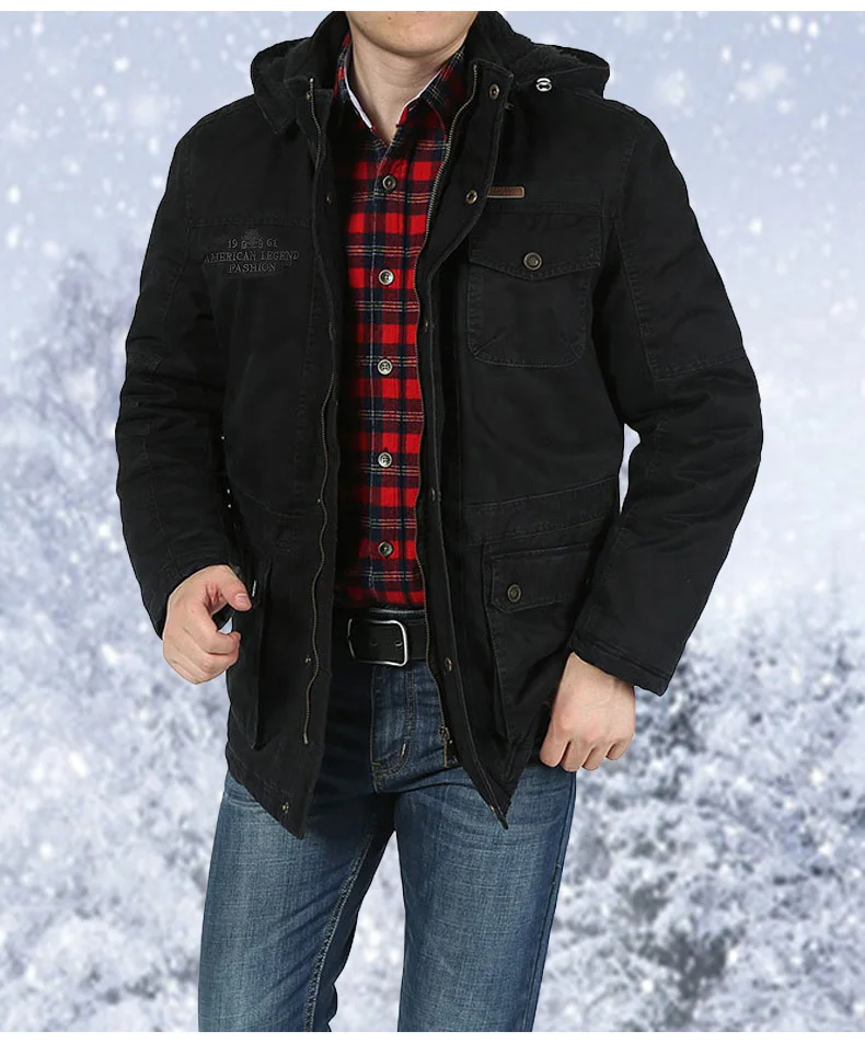 AFS JEEP размера плюс 7XL 8XL зимняя куртка мужская хлопковая кашемировая Парка мужская Повседневная ветровка с несколькими карманами и воротником с капюшоном