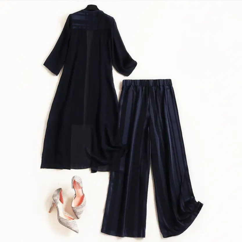 Costumes Taille Cardigan Printemps Elastique Automne Pantalon Top Grande Nouvelle Mode De Manches Longues Ensembles Pièces Jambes Dark Extérieure Blue Deux Dames Large FTvxwvBqY