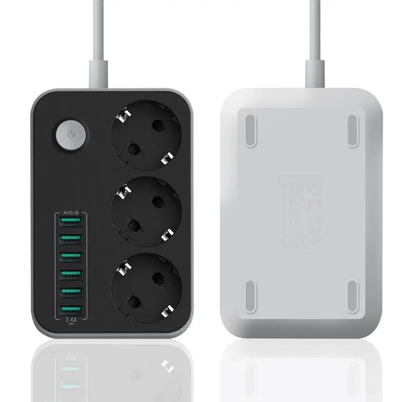 3 ЕС розетка удлинитель розетка с 6 USB настенное зарядное устройство адаптер док-станция 5 в 3.4A заземление протектор для телефона камеры дома