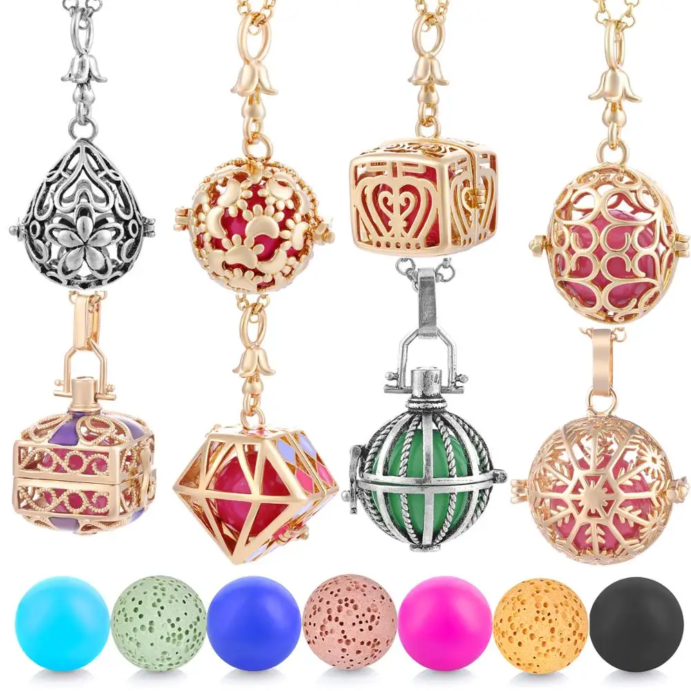 

Mexico Chime Music Angel Ball Caller Locket Necklace Vintage Pregnancy Necklace Aromatherapy Essential Oil Diffuser VA-232