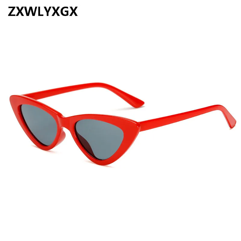 Small Cateye Triangle Sunglasses Sexy Women Brand Vintage Cat Eye Frame Tint Red Mirror Lens Sun