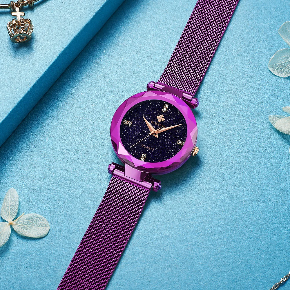 Классические женские часы со стразами женские модные стальные сетчатые часы WWOOR женские наручные часы платье кварцевые часы подарок женский