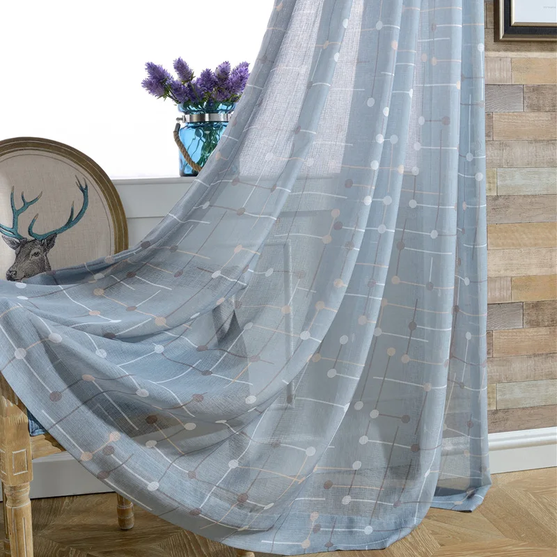 

Traditional Chinese New Design Sheer Curtains for Living Room Checkerboard Simple Bedroom Curtains Window Print Plaid Tulle Drap