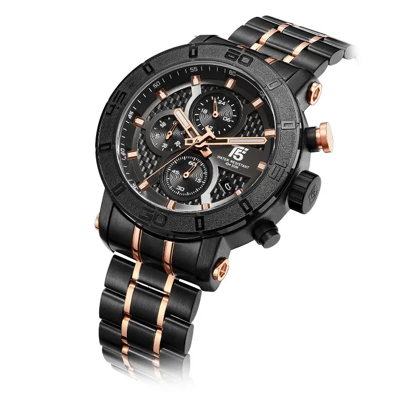 T5 Топ бренд класса люкс розовое золото Кварцевый хронограф для мужчин s Relogio Masculino Водонепроницаемый Спортивные наручные часы для мужчин