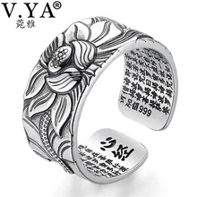 V.YA — Bague en argent pur 999 pour homme, bijoux, fleur de lotus, ouvert, mode, taille libre, cadeau de bagues bouddhiste, cœur sutra, 100% véritable