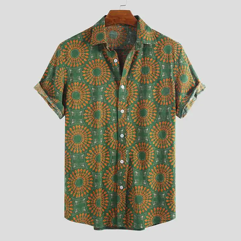 새로운 2020 남자 하와이 셔츠 인쇄 옷깃 목 Streetwear 짧은 소매 블라우스 여름 통풍 패션 남자 비치 캐주얼 셔츠