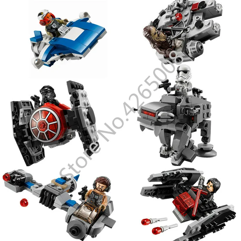 

6Pcs/Set Star Wars Spaceship Microfighters Millennium AT-ST Fighters Building Blocks Bricks Toys Compatible with