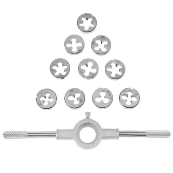 

DRELD 11Pcs Die Wrench Kit Metric Screw & Die External Thread Cutting Tapping Hand Tool Set Tapping Tool Screw Tap Die Wrench