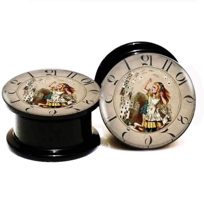 2pcs/Lot Black Acrylic Steampunk Alice In Wanderlist Ear Plugs Screw Fit Gauges 6MM-25MM 2G-1'' AB0829126 | Украшения и