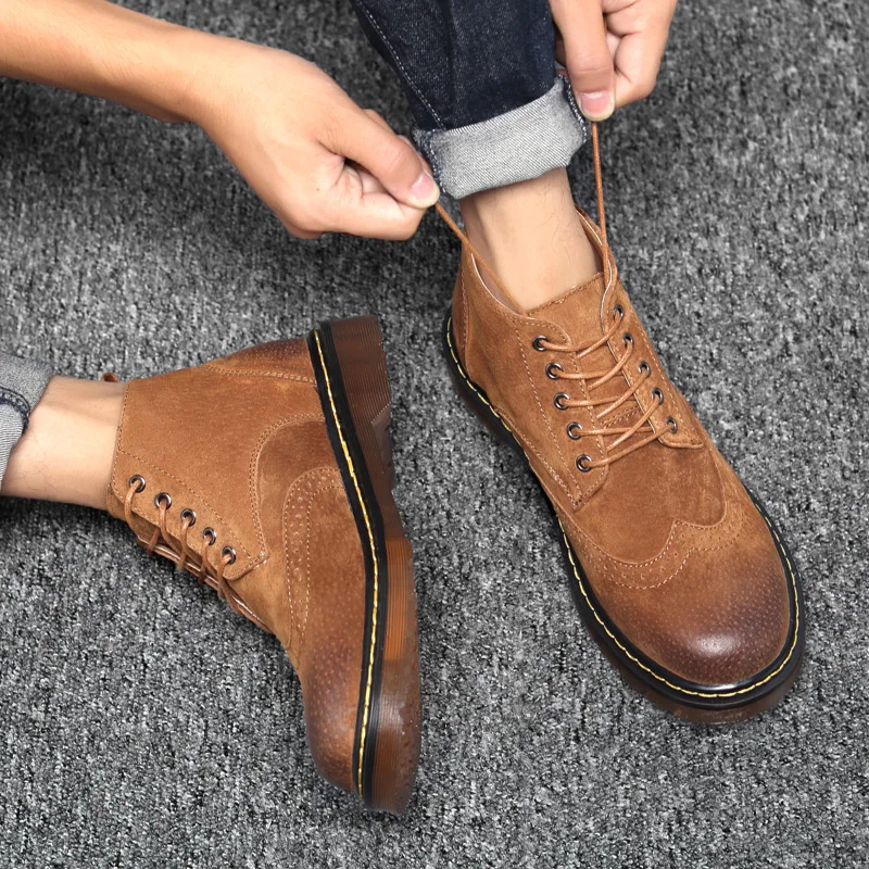 

2018 Leather Casual Boots Men Autumn Winter Ankle Boots Fashion Men Lace-Up British Style Short Boot Men Quality Retro Men Shoes