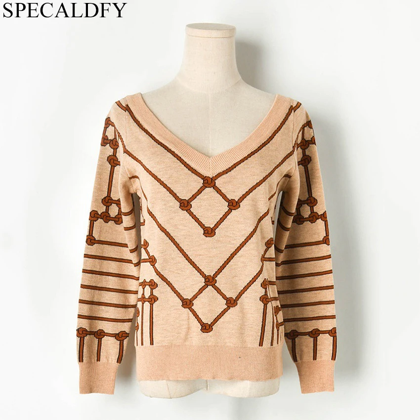 

2019 Autumn Winter Knitted Sweater Women Long Sleeve Vintage Plaid Designer Runway Sweaters And Pullovers Jumper Sueter Mujer