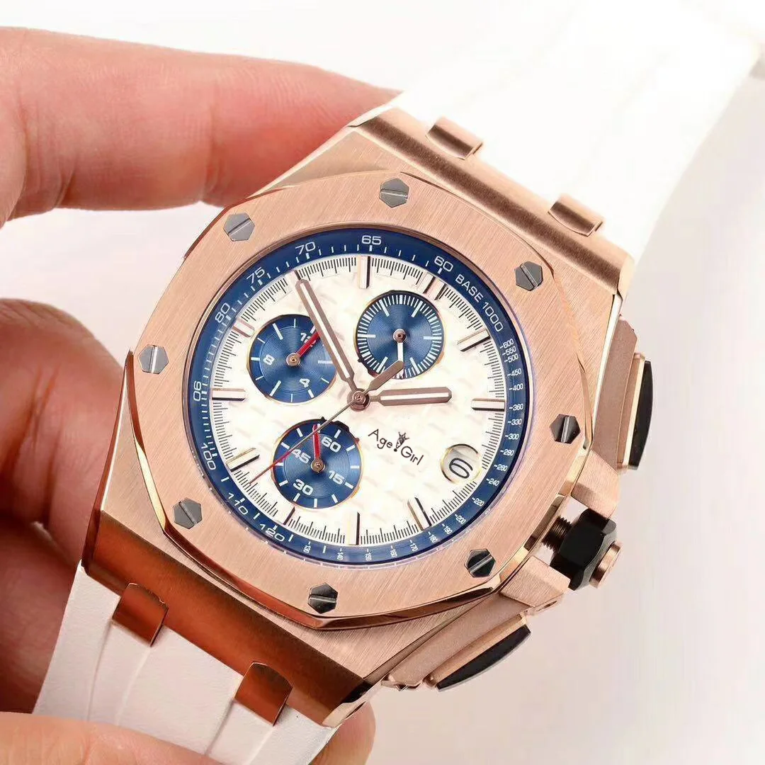 

Luxury Brand New Quartz Chronograph Men Watch Stopwatch Lebron James Sapphire Crystal Watches Rose Gold White Blue Black Rubber
