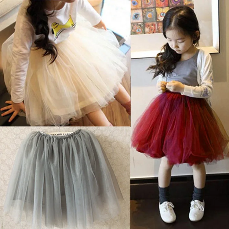 2016 Nuevo estilo de verano hermoso peluche de suave tul tutú de las muchachas la falda del pettiskirt 4 colores de las muchachas de 3 14 años de edad GD0058|skirts spring|skirt