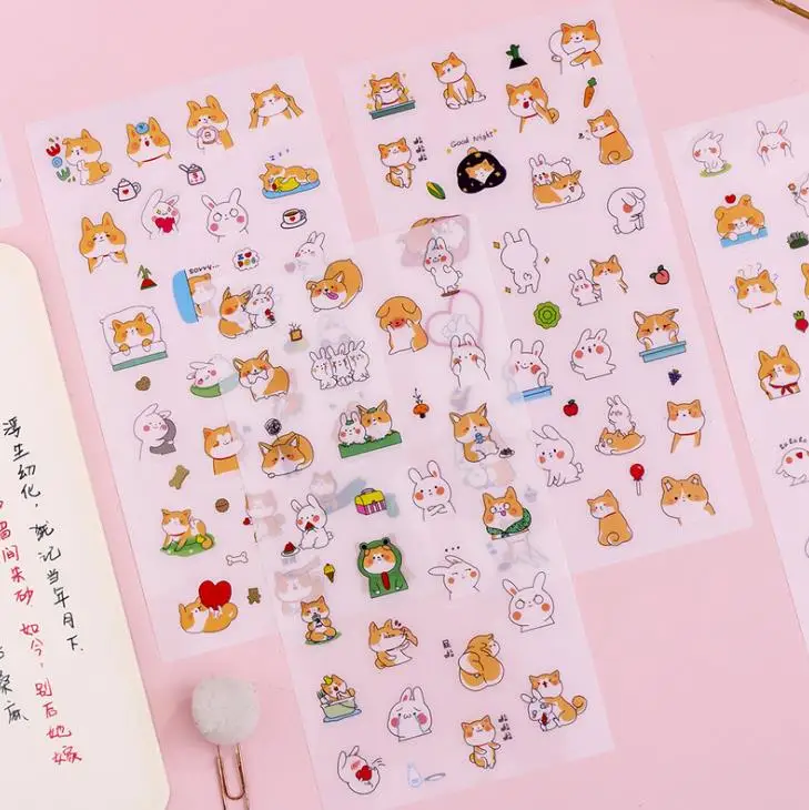 6 шт. упак. Kawaii Shiba Dog Rabbit Декоративные Канцелярские Стикеры для скрапбукинга