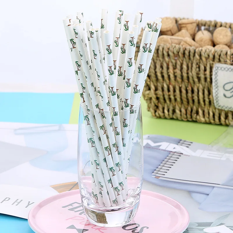 

25pcs/lot Paper Straws Kids Birthday Wedding Event Party Decoration Christmas Supplies Creative Plants Pattern Disposable Straws