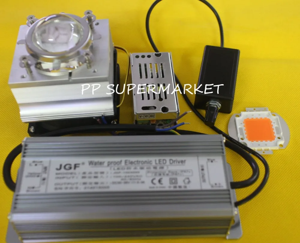 100W DIY led grow light 380 840nm kit, chip, Dimmer Driver,heatsink,fan , lensin Light Beads