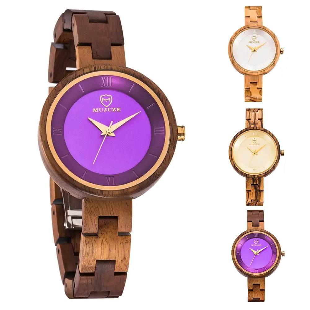 

Hot Fashion Women Wooden Linked Thin Strap Round Dial Analog Quartz Wrist Watch