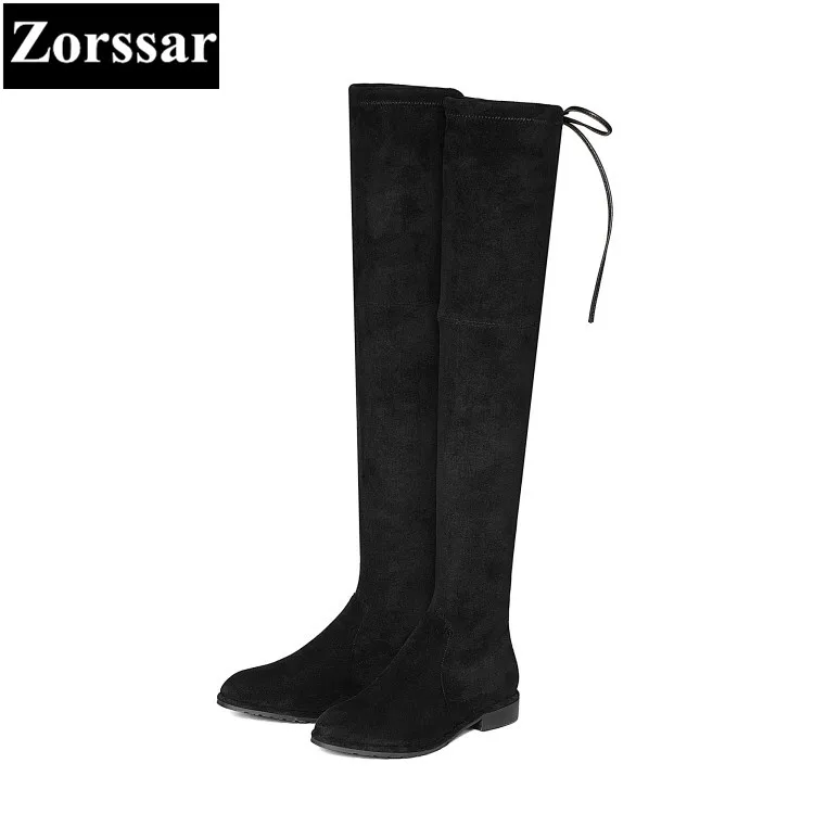 

{Zorssar} 2018 New arrival winter Fur Women shoes Round Toe Flat heel Knight boots Kid Suede flats womens over-knee snow boots