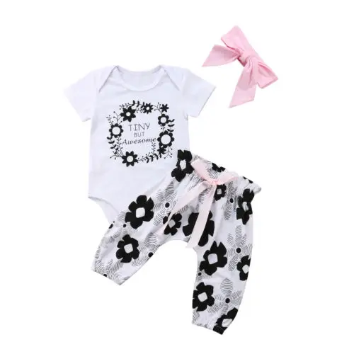 Baby Girl Tops Bodysuits Pants Headbands Outfit Set Clothes Newborn Girls Clothing Flower 0-24M | Детская одежда и обувь