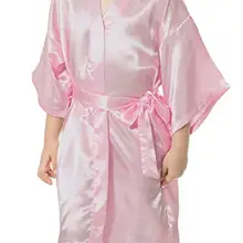 Kids Solid Satin Rayon Kimono Robe Bridesmaid Solid Bathrobe Children Nightgown Sleepwear Dressing Gow