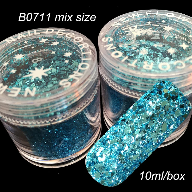 

Mix Size Nail Glitter Powder Acrylic Design Single Color Hexagonal Sequins Nails Art Decorations Powder Dust Super SKY Blue 711