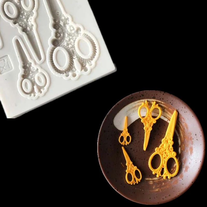 Силиконовые формы в форме ножниц для торта, кухонные формы для выпечки шоколадных кондитерских изделий, глиняные конфеты для кексов, инструменты для украшения помадки, аксессуары