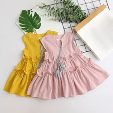 Платье для девочек; одежда для маленьких девочек; модные праздничные платья принцессы без рукавов с оборками; повседневные платья для девочек в стиле бохо