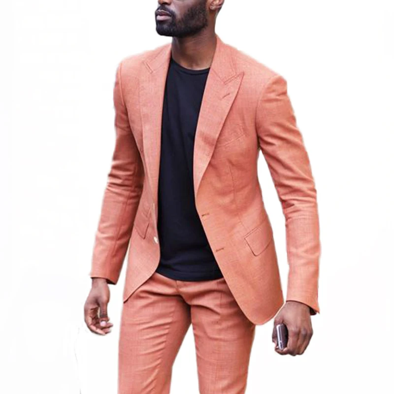 

Mens Orange Two Button 2 Piece Suit Men Slim Fit Evening Prom Groom Tuxedos Party Jacket Pants Casual Notch Lapel Fashion Blazer