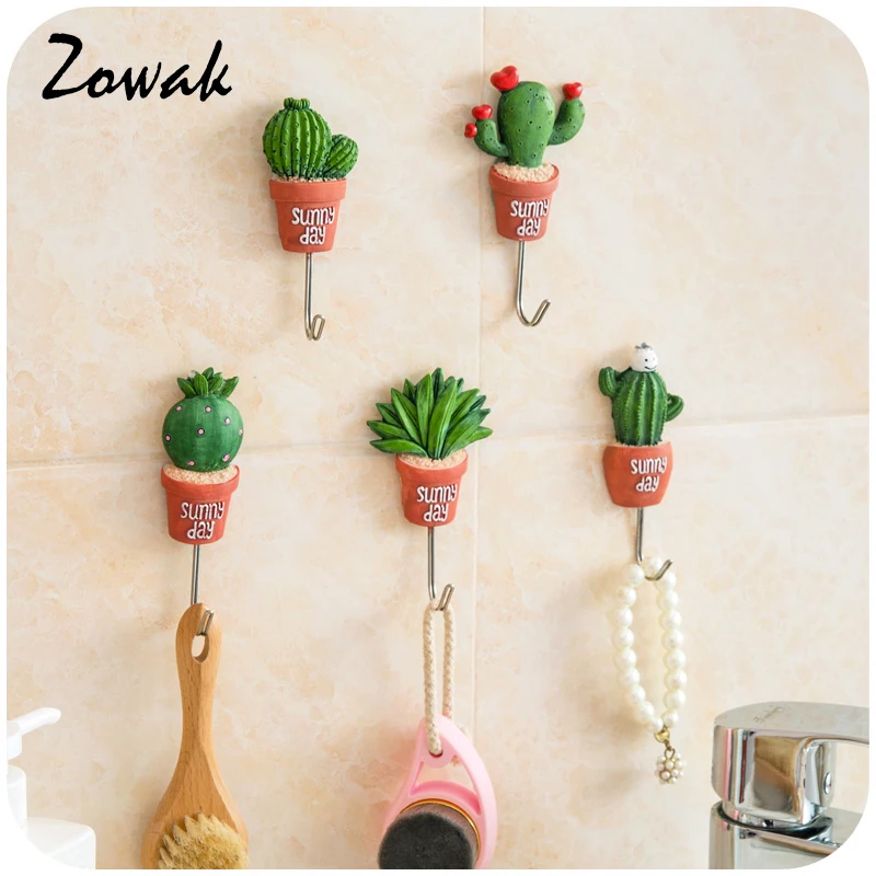 

1pc Wall Hook Cacti Adhesive Artificial Flower Pot plant Home Decor Storage Organizer Key Rack Bathroom Kitchen Towel Hanger