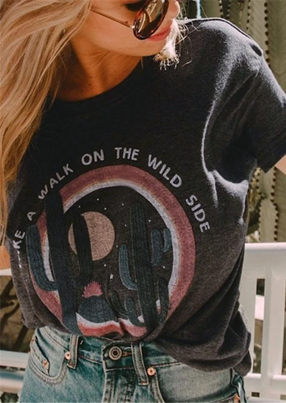 Fashion Women t-shirt short sleeve Dark Grey Female cute t shirt Take A Walk On The Wild Side print T-Shirt 2018 Casual Tops tee