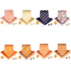 9 видов стилей оранжевый в полоску пледы Пейсли Для мужчин галстуки с носовой платок запонки брошь шелковый галстук жаккарда галстуки с