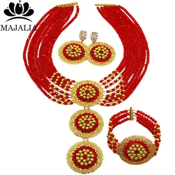 

Majalia Fashion Nigeria Wedding African Beads Jewelry Set Red Crystal Necklace Bracelet Bridal Jewelry Sets Free Shipping 8EQ009