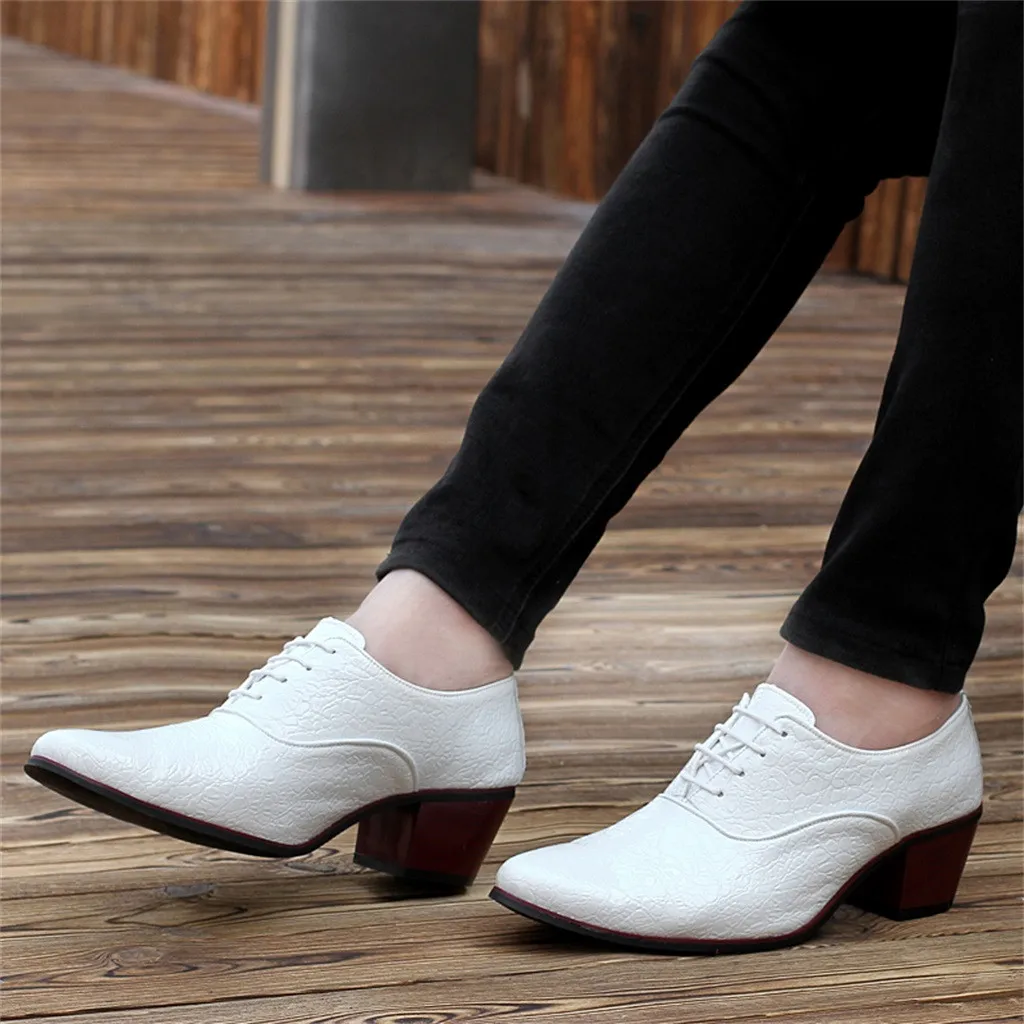 Men Pointed Toe leather shoes Lace-Up Alligator Pattern Busines Dress shoes British style High heel Male Wedding shoes 7.11