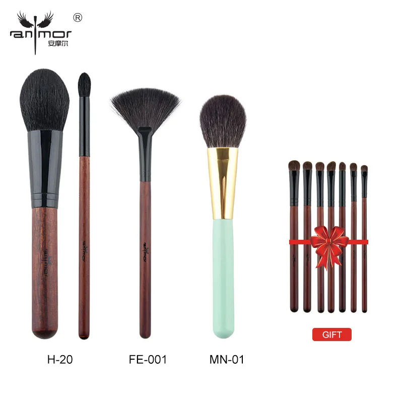 

Anmor Buy 3 Get 1 Gift Professional Makeup Brushes Kit Blending Brush Powder Blush Fan Brushes with 1 gift eyeshadow brush set