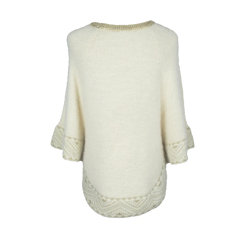 New winter elegant embroidery peal leaf bat wing sleeve pullover lady cloak women sweater