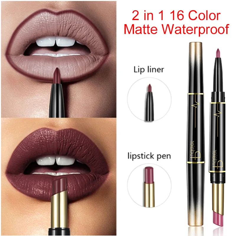 

1 pcs Matte Lipstick Color Cosmetics Wateproof Double Ended Long Lasting Nude Red Matte Lips liner Pencil Lipstick Matte