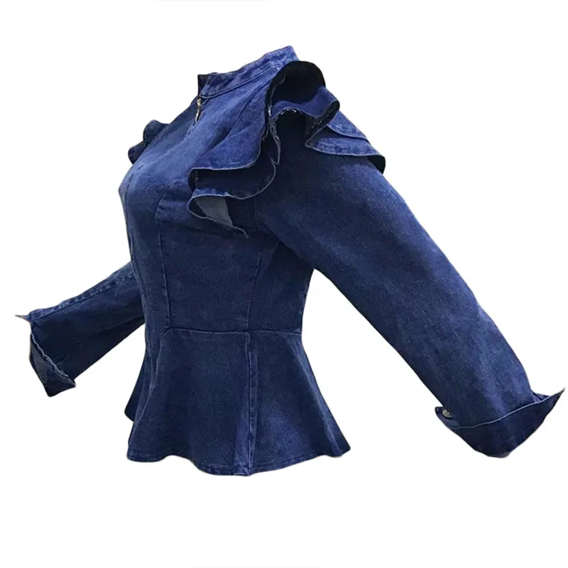 astounding Plus Size Cropped Jeans Jacket Women Autumn Long Sleeve Ruched Zipper Vintage Bomber Jacket Short B