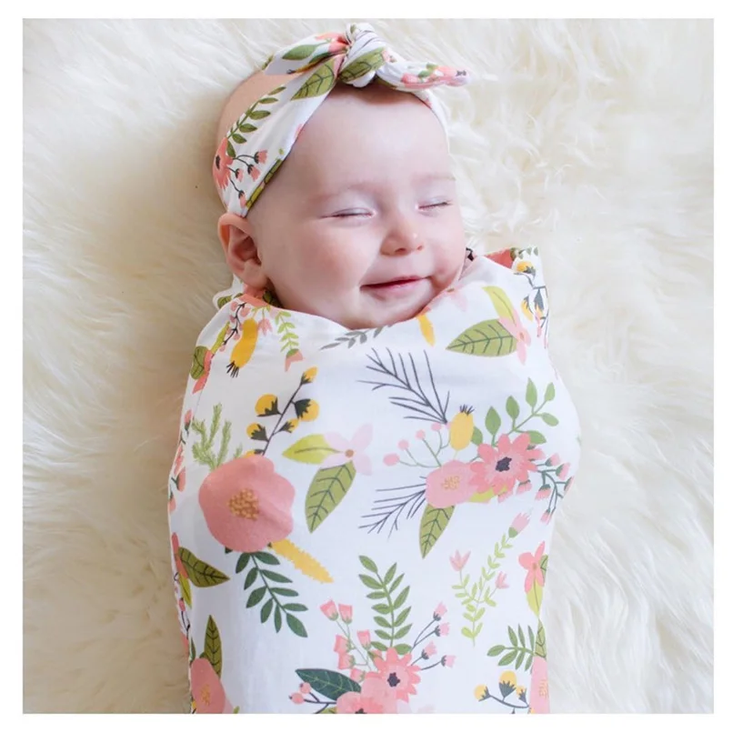 Мягкая муслиновая хлопковая детская Пеленка, комплект для сна для новорожденных, детские одеяла, сумки для малышей, реквизит для фотосъемки, модная Милая повязка на голову Ins