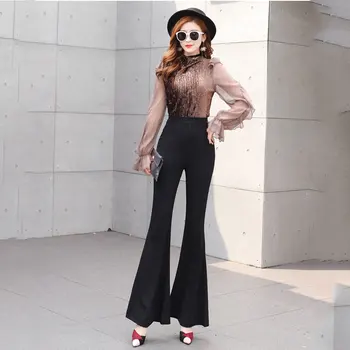 

2018 New Autumn High Waist Fishtail trousers Korean version of the Split Thin Slim Feeling Wide Leg Micro-la pants Size S-XXL