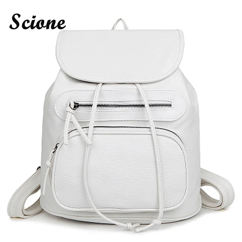 2017 PU Leather Women Backpack Black White Female Travel Rucksack Teenager Student Backpacks Leather Women Bag
