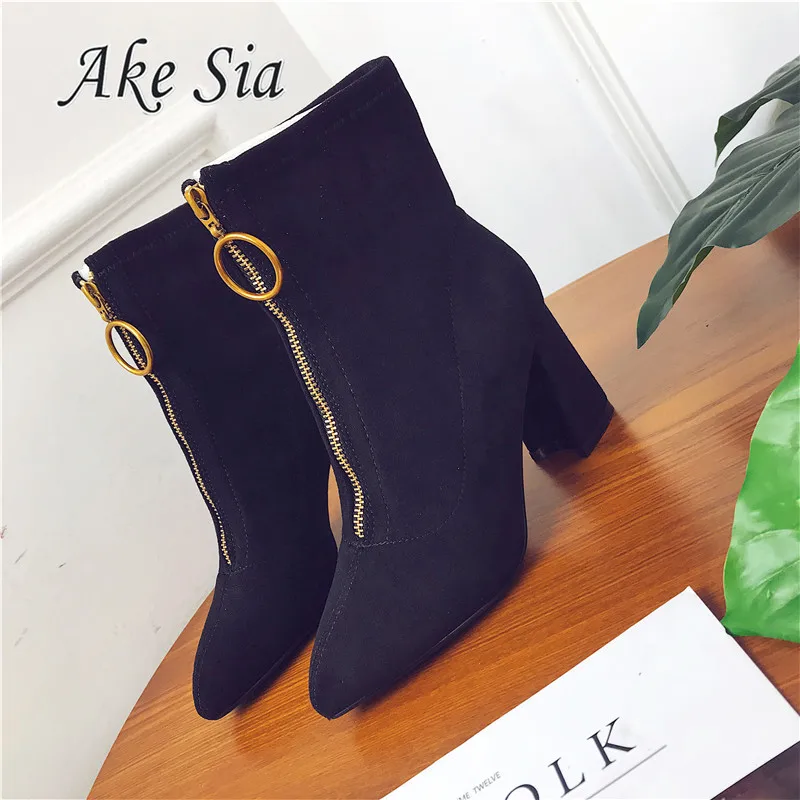 Pointed Toe High Heels Women Boots Basic Shoes Autumn And Winter Casual Female Ankle Boots Single Fashion snow boots