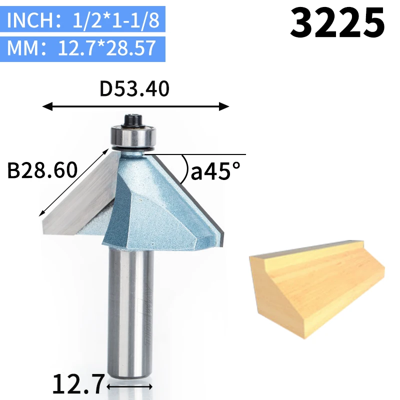 HUHAO 1 шт. 1/" 1/4" хвостовик фаски Резак промышленного класса фрезы для дерева конский нос бит 45 градусов ЧПУ деревообрабатывающий инструмент endml - Длина режущей кромки: 3225