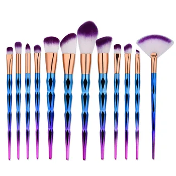 

Rainbow Brushes 12Pcs Professional Make Up Contour Concealer Powder Highlighter Brush Big Fan Brush Set Makeup Brush Cleaner
