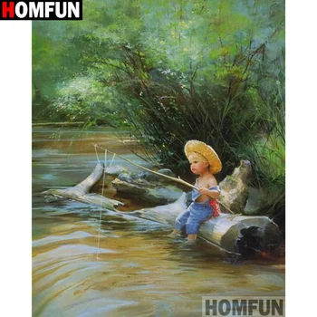 

HOMFUN Full Square/Round Drill 5D DIY Diamond Painting "Child fishing" Embroidery Cross Stitch 5D Home Decor A14257