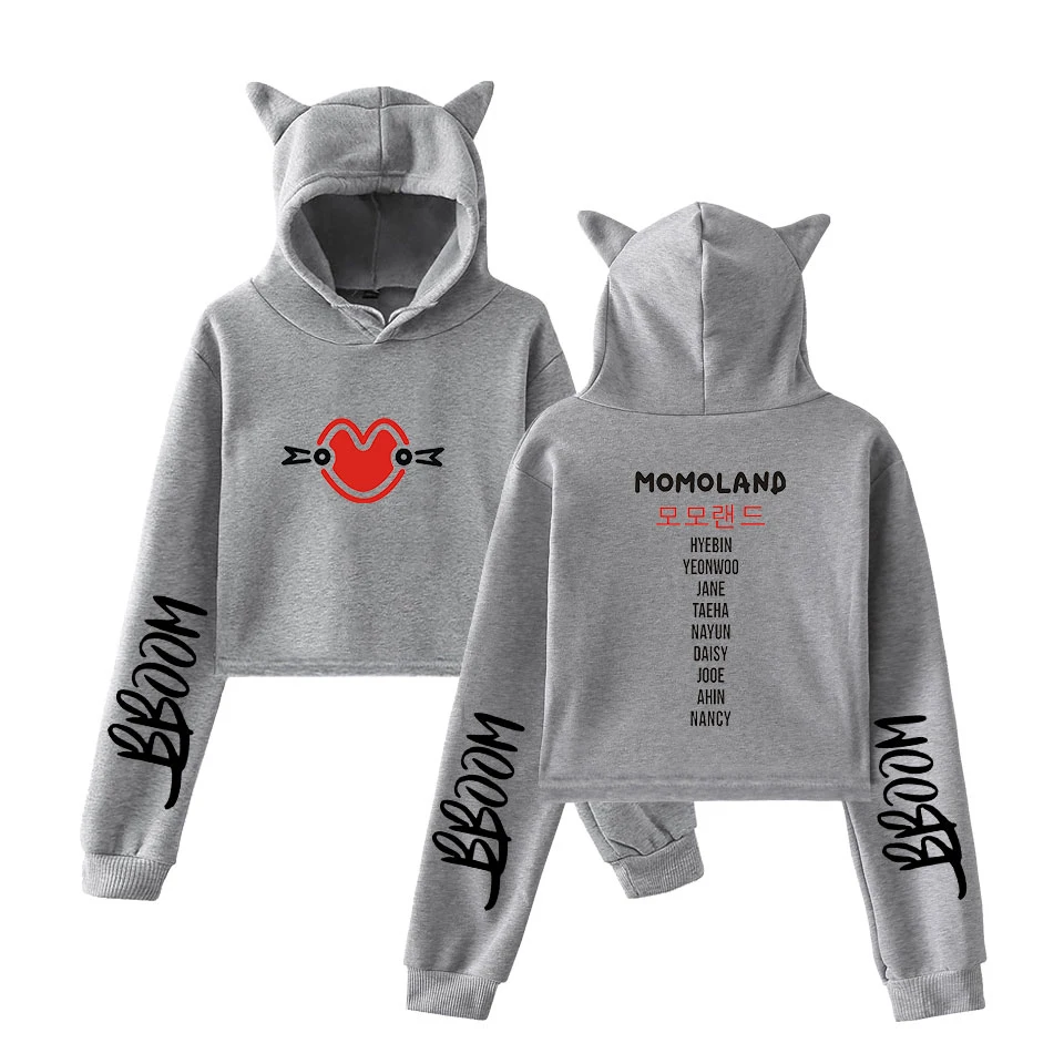 2019 Kpop MOMOLAND Album Show Me I'm So Hot print fashion trend sala Cat Crop Top Women Hoodies Sweatshirt Sexy hot clothes