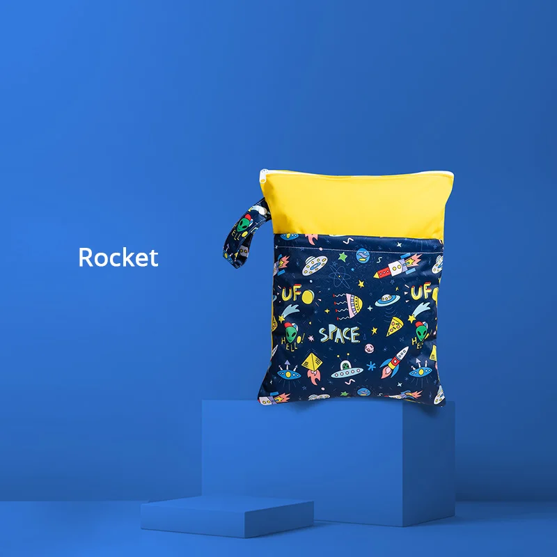 Sunveno водонепроницаемый многоразовый влажный мешок напечатанные карманные сумки для подгузников дорожные влажные сухие сумки Размер 28x36 см сумка для подгузников - Цвет: Rocket